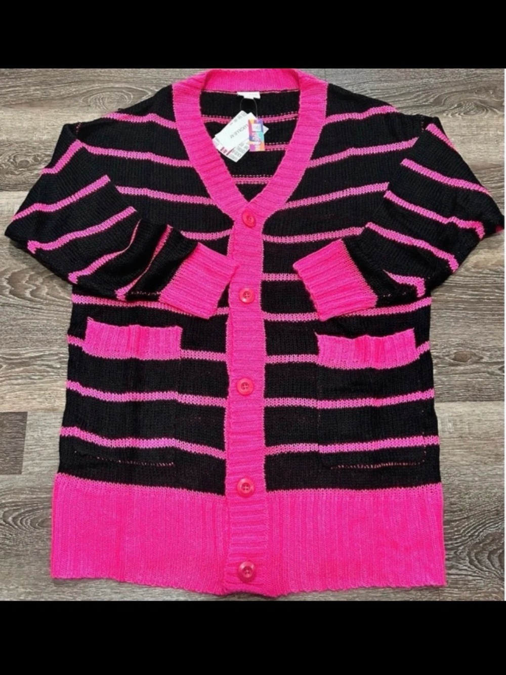 LuLaRoe Neon Pink and Black Lucille Cardigan Size Medium NWT